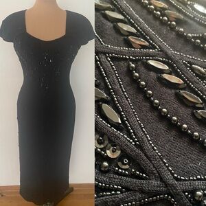Vintage 90s CASUAL CORNER Beaded Sweater Dress *Medium* Wool Blend Embellished